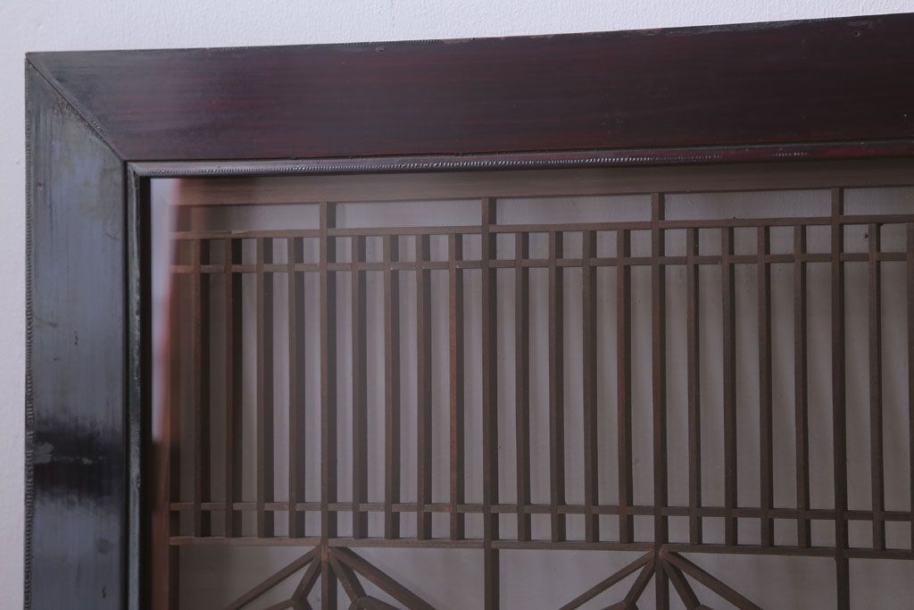 アンティーク雑貨 古民具・骨董 古い木製のガラス書院欄間2枚セット(明かり取り)