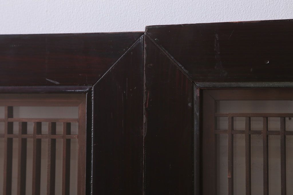 アンティーク雑貨 古民具・骨董 古い木製のガラス書院欄間2枚セット(明かり取り)