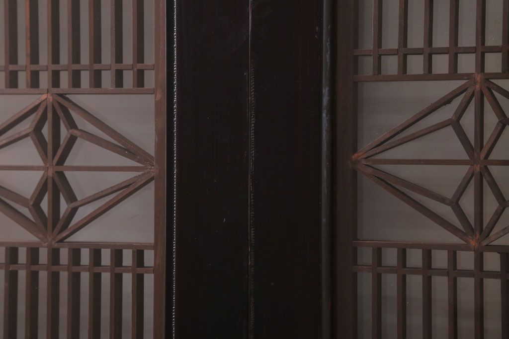 アンティーク雑貨 古民具・骨董 古い木製のガラス書院欄間2枚セット(明かり取り)