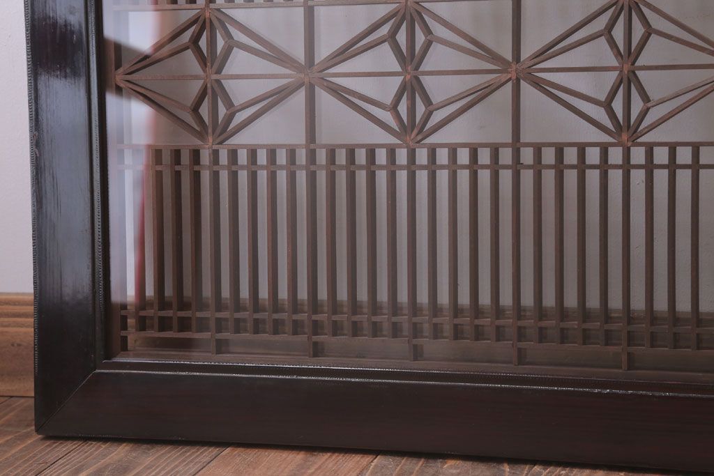 アンティーク雑貨 古民具・骨董 古い木製のガラス書院欄間2枚セット(明かり取り)