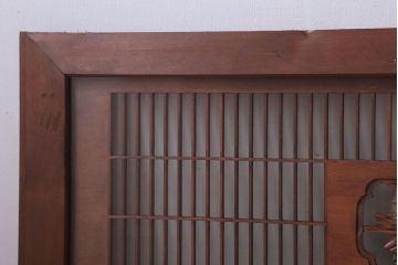 古民具・骨董　古い木の竹梅模様ガラス書院欄間(明かり取り)