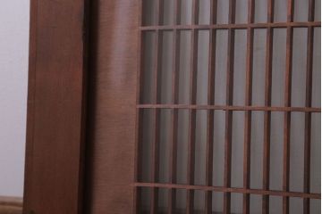 古民具・骨董　古い木の竹梅模様ガラス書院欄間(明かり取り)