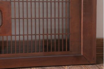 古民具・骨董　古い木の竹梅模様ガラス書院欄間(明かり取り)