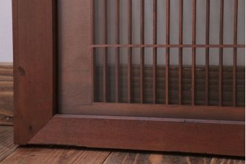 古民具・骨董　古い木の竹梅模様ガラス書院欄間(明かり取り)