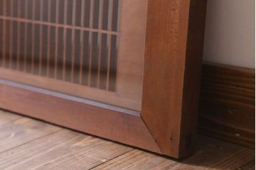 古民具・骨董　古い木の竹梅模様ガラス書院欄間(明かり取り)