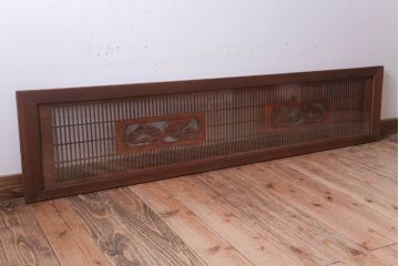 古民具・骨董　古い木の松模様ガラス書院欄間(明かり取り)