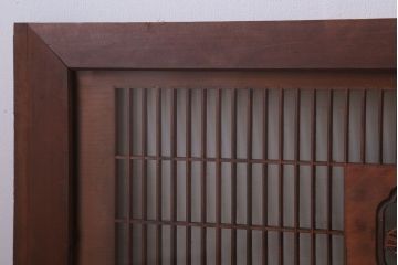 古民具・骨董　古い木の松模様ガラス書院欄間(明かり取り)