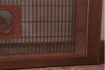 古民具・骨董　古い木の松模様ガラス書院欄間(明かり取り)