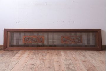 古民具・骨董　古い木の松模様ガラス書院欄間(明かり取り)