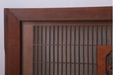 古民具・骨董　古い木の松模様ガラス書院欄間(明かり取り)