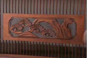 古民具・骨董　古い木の松模様ガラス書院欄間(明かり取り)