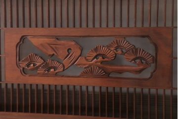 古民具・骨董　古い木の松模様ガラス書院欄間(明かり取り)