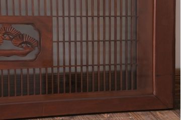 古民具・骨董　古い木の松模様ガラス書院欄間(明かり取り)