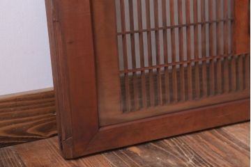 古民具・骨董　古い木の松模様ガラス書院欄間(明かり取り)