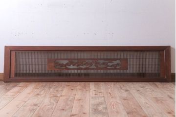 古民具・骨董　松に鷹　古い木のガラス書院欄間(明かり取り)