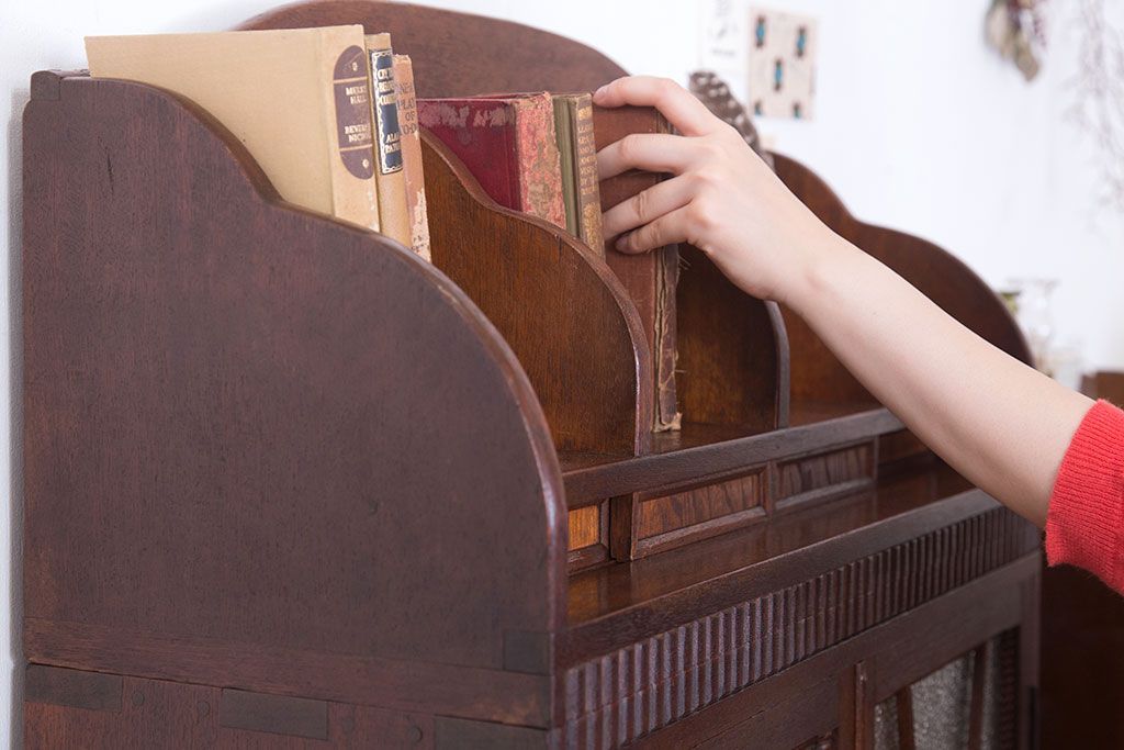 アンティーク家具　和製アンティーク　変わり型!ダイヤガラス入りの重ね本箱(収納棚・戸棚)