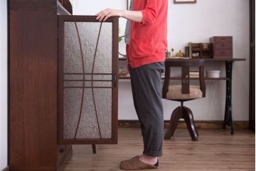 アンティーク家具　和製アンティーク　変わり型!ダイヤガラス入りの重ね本箱(収納棚・戸棚)