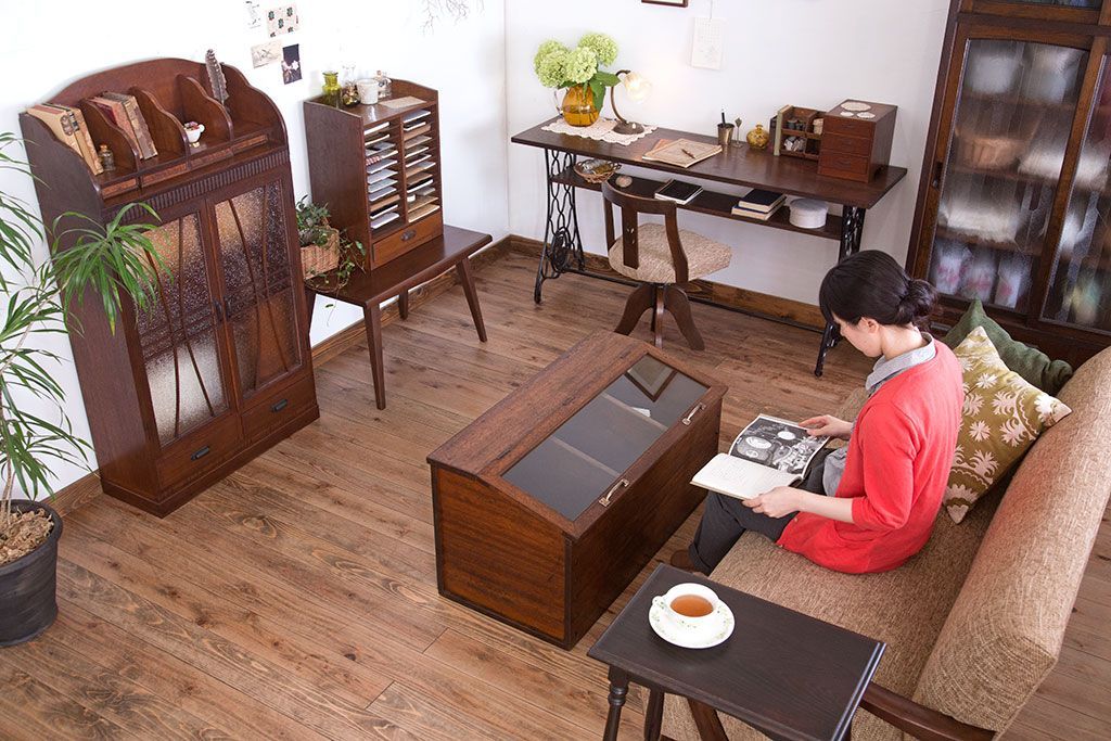 アンティーク家具　和製アンティーク　変わり型!ダイヤガラス入りの重ね本箱(収納棚・戸棚)