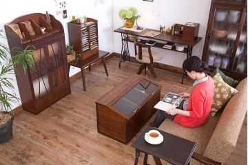 アンティーク家具　和製アンティーク　変わり型!ダイヤガラス入りの重ね本箱(収納棚・戸棚)