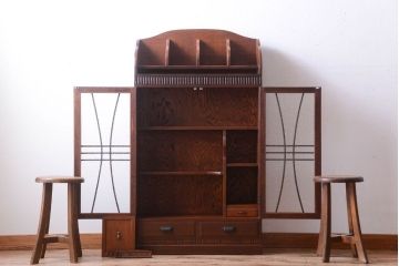 アンティーク家具　和製アンティーク　変わり型!ダイヤガラス入りの重ね本箱(収納棚・戸棚)