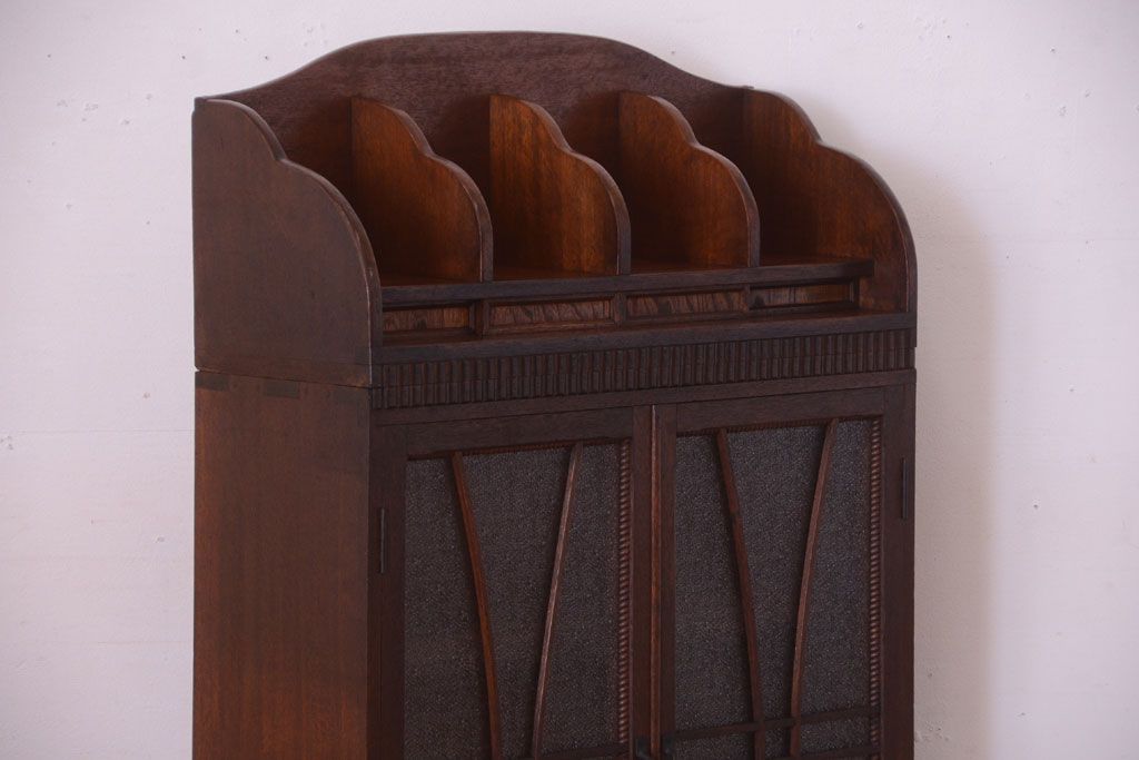 アンティーク家具　和製アンティーク　変わり型!ダイヤガラス入りの重ね本箱(収納棚・戸棚)