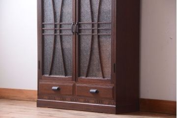 アンティーク家具　和製アンティーク　変わり型!ダイヤガラス入りの重ね本箱(収納棚・戸棚)