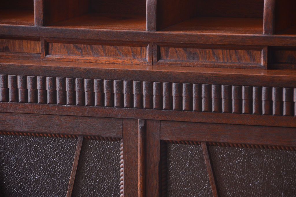 アンティーク家具　和製アンティーク　変わり型!ダイヤガラス入りの重ね本箱(収納棚・戸棚)