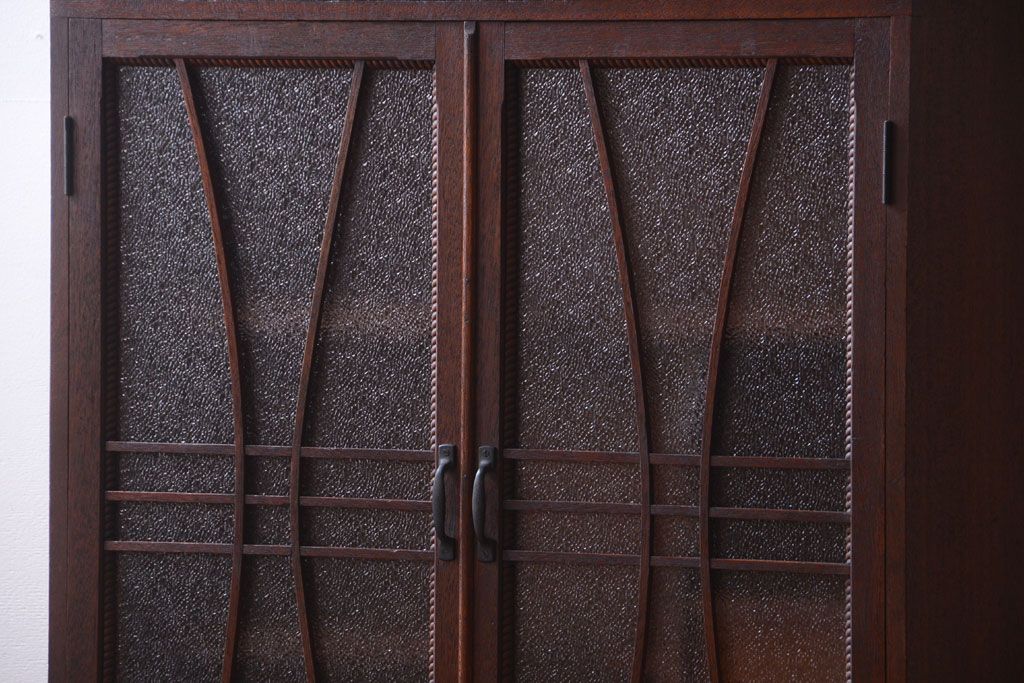 アンティーク家具　和製アンティーク　変わり型!ダイヤガラス入りの重ね本箱(収納棚・戸棚)