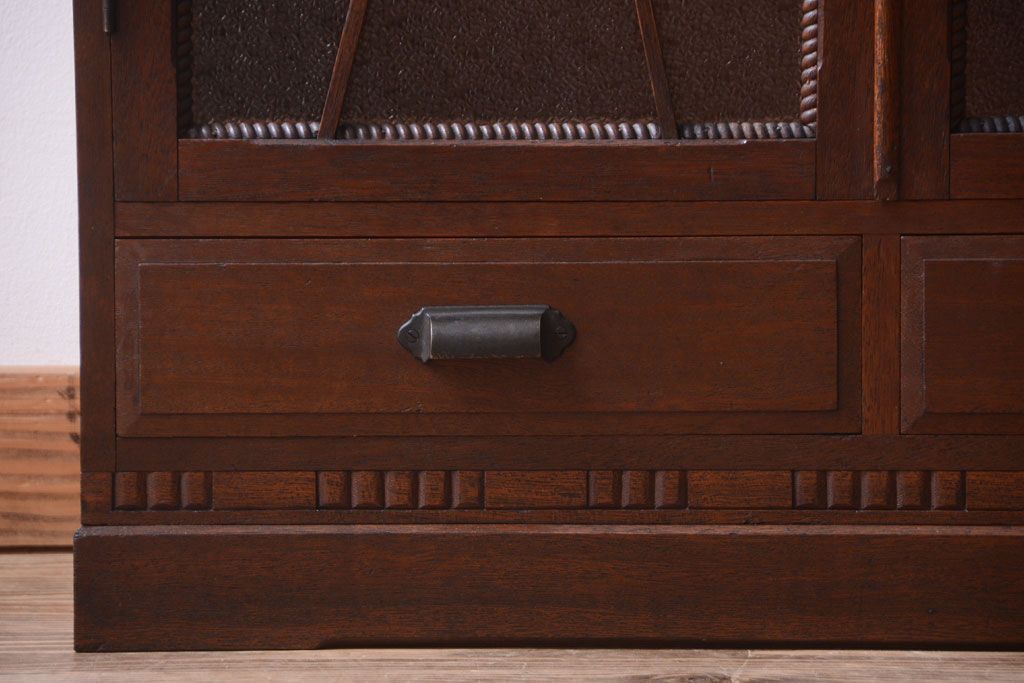 アンティーク家具　和製アンティーク　変わり型!ダイヤガラス入りの重ね本箱(収納棚・戸棚)