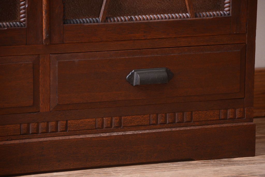 アンティーク家具　和製アンティーク　変わり型!ダイヤガラス入りの重ね本箱(収納棚・戸棚)