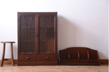 アンティーク家具　和製アンティーク　変わり型!ダイヤガラス入りの重ね本箱(収納棚・戸棚)