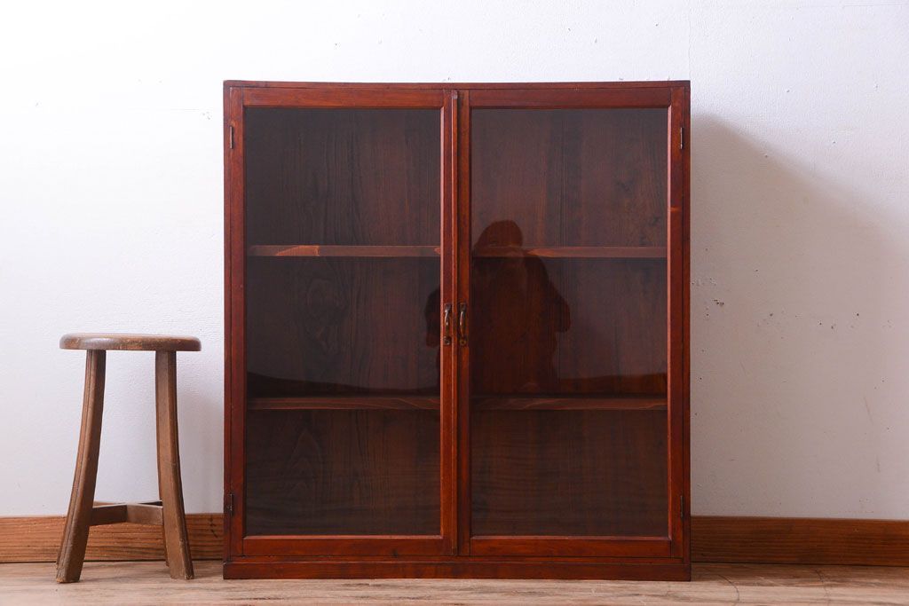 アンティーク家具　和製アンティーク　古い木製のシンプルな本箱(ブックケース)