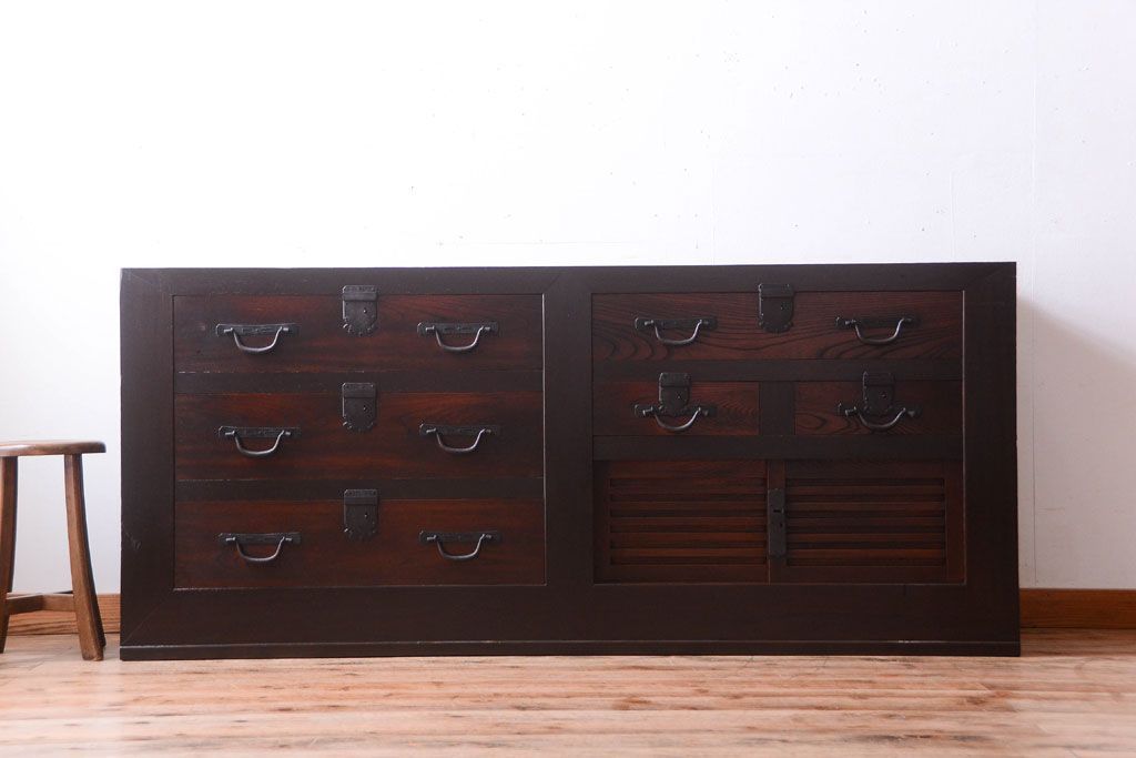 アンティーク家具　古民具・骨董　明治期　和モダンスタイル!収納箪笥サイドボード(水屋箪笥)(1)