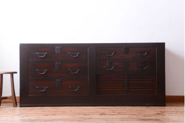 アンティーク家具　古民具・骨董　明治期　和モダンスタイル!収納箪笥サイドボード(水屋箪笥)(1)