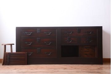 アンティーク家具　古民具・骨董　明治期　和モダンスタイル!収納箪笥サイドボード(水屋箪笥)(1)