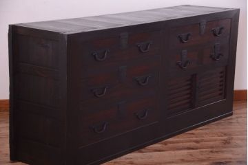 アンティーク家具　古民具・骨董　明治期　和モダンスタイル!収納箪笥サイドボード(水屋箪笥)(1)