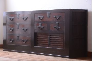 アンティーク家具　古民具・骨董　明治期　和モダンスタイル!収納箪笥サイドボード(水屋箪笥)(1)