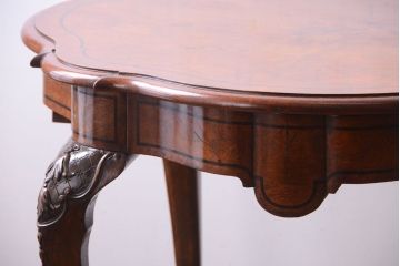 アンティーク家具　イギリスアンティーク　ウォールナット・オーク材の彫刻・象嵌入り最高級ダイニングテーブル