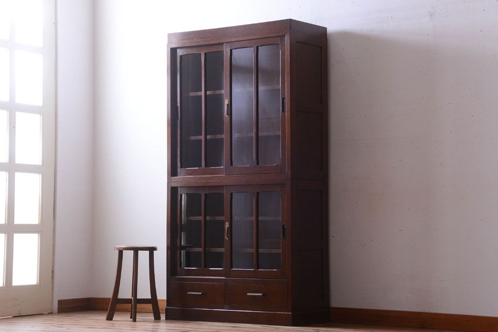 レトロ家具　昭和レトロ　2段重ねのおしゃれなアンティーク収納棚