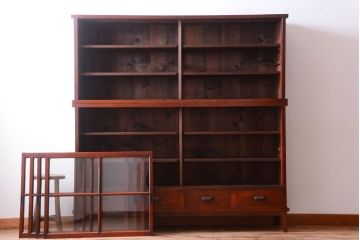 アンティーク家具　和製アンティーク　大正期　脚付き!2段重ね収納棚