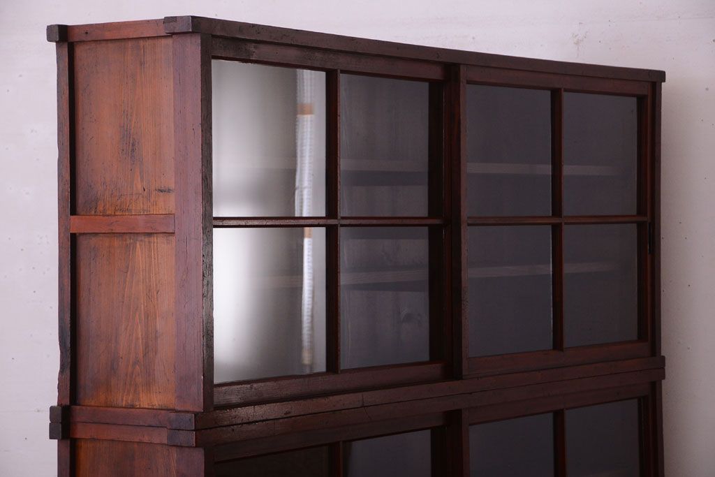 アンティーク家具　和製アンティーク　大正期　脚付き!2段重ね収納棚