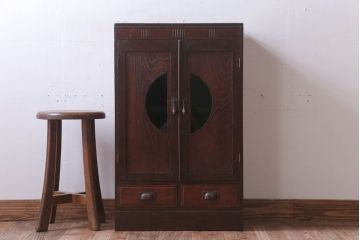 アンティーク家具　和製アンティーク　色ガラス入り!おしゃれなデザインのアンティーク本箱(ブックケース)