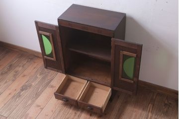 アンティーク家具　和製アンティーク　色ガラス入り!おしゃれなデザインのアンティーク本箱(ブックケース)