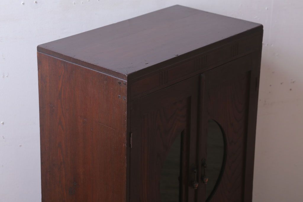 アンティーク家具　和製アンティーク　色ガラス入り!おしゃれなデザインのアンティーク本箱(ブックケース)