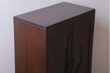 アンティーク家具　和製アンティーク　色ガラス入り!おしゃれなデザインのアンティーク本箱(ブックケース)