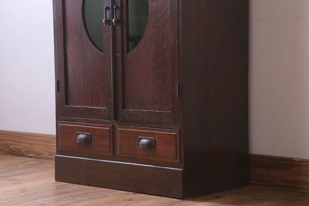 アンティーク家具　和製アンティーク　色ガラス入り!おしゃれなデザインのアンティーク本箱(ブックケース)