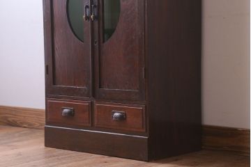 アンティーク家具　和製アンティーク　色ガラス入り!おしゃれなデザインのアンティーク本箱(ブックケース)