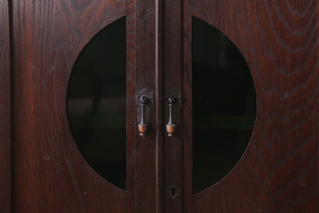 アンティーク家具　和製アンティーク　色ガラス入り!おしゃれなデザインのアンティーク本箱(ブックケース)