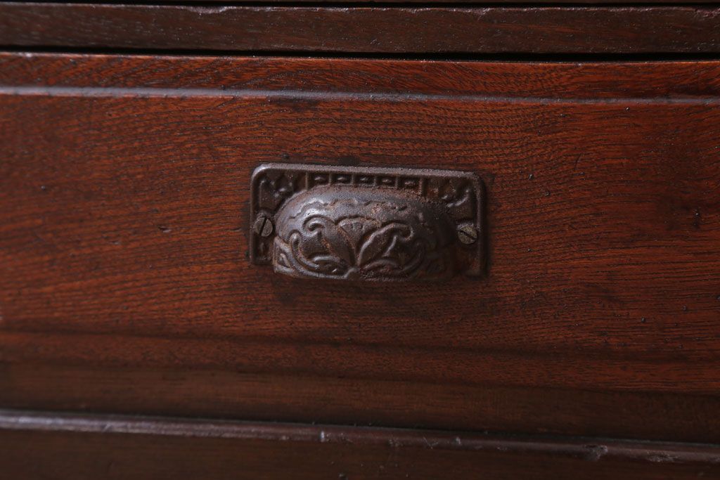 アンティーク家具　和製アンティーク　色ガラス入り!おしゃれなデザインのアンティーク本箱(ブックケース)