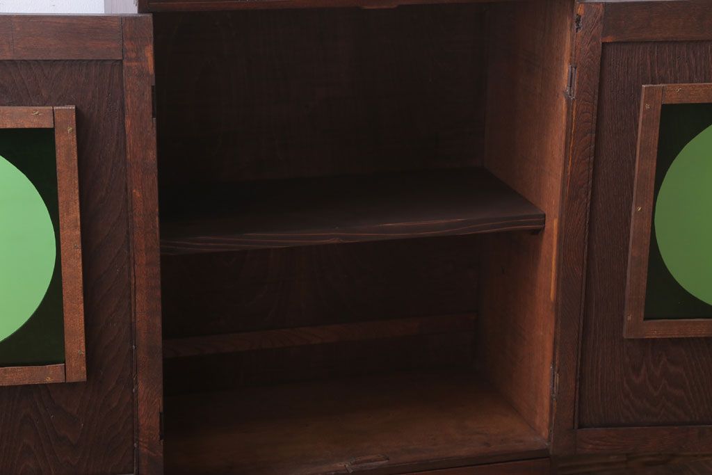アンティーク家具　和製アンティーク　色ガラス入り!おしゃれなデザインのアンティーク本箱(ブックケース)